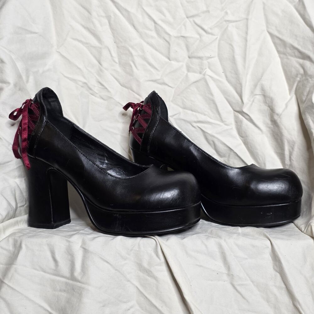Vintage Hot Topic Chunky Platform Heels Corset Tie Mall Goth Y2K, sz 7-7.5 - Picture 2 of 10